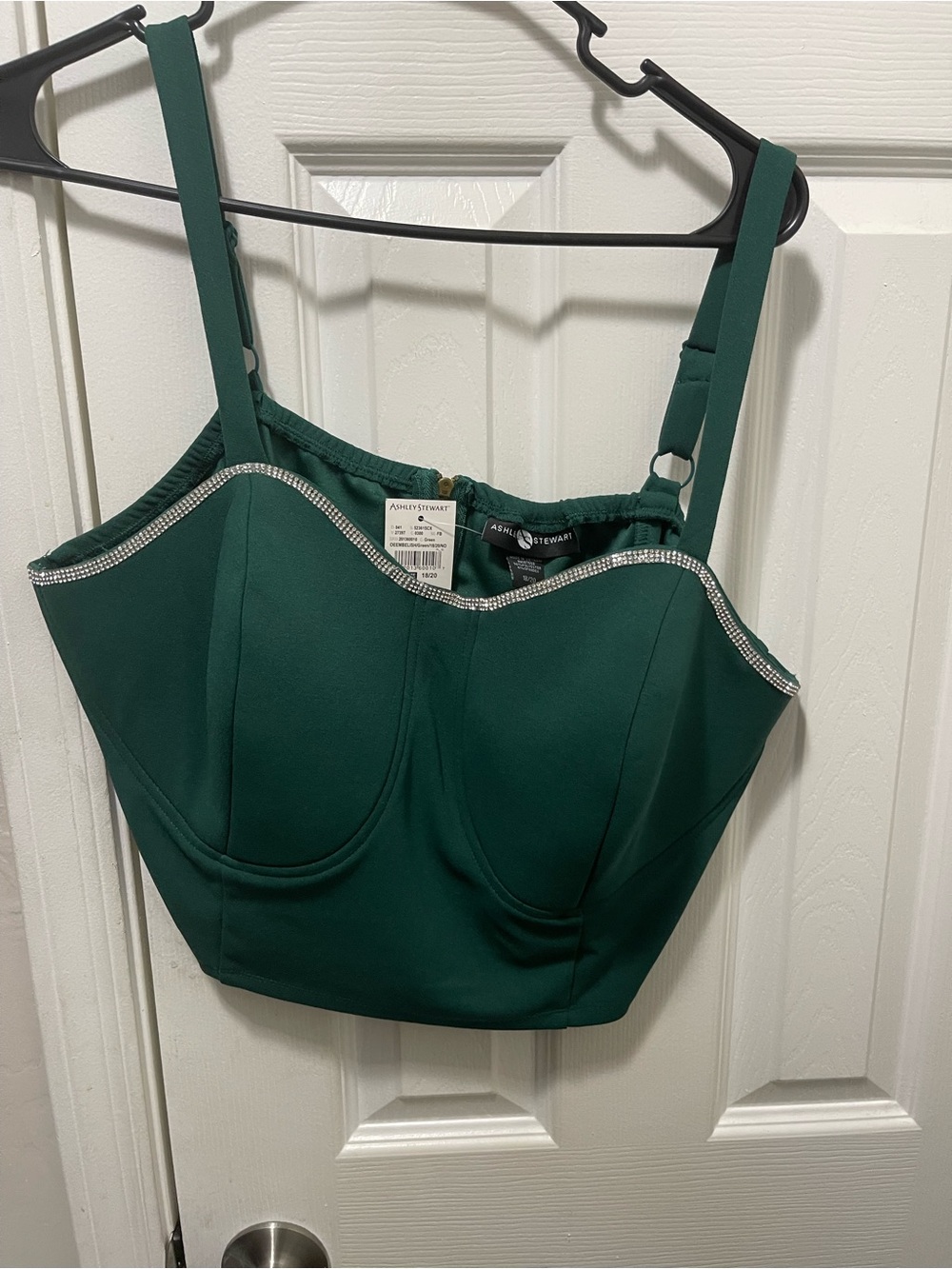Ashley Stewart Dark Green Rhinestone Bustier Crop Top